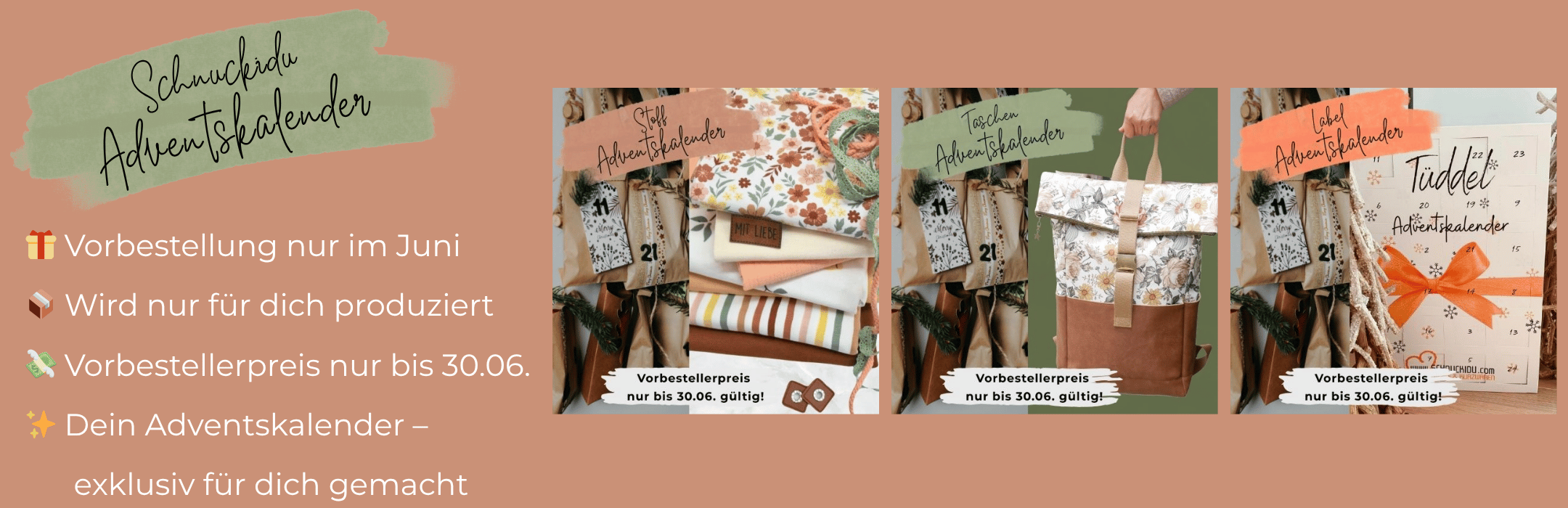 Schnuckidu Adventskalender 2025 – Stoff, Labels und Taschenprojekte